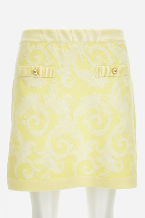 Knit Skirt In Barocco Leafy Viscose Blend Jacquard