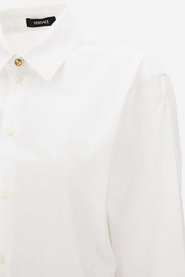 Informal Shirt In Poplin Cotton Fabric-Medusa Embroidery