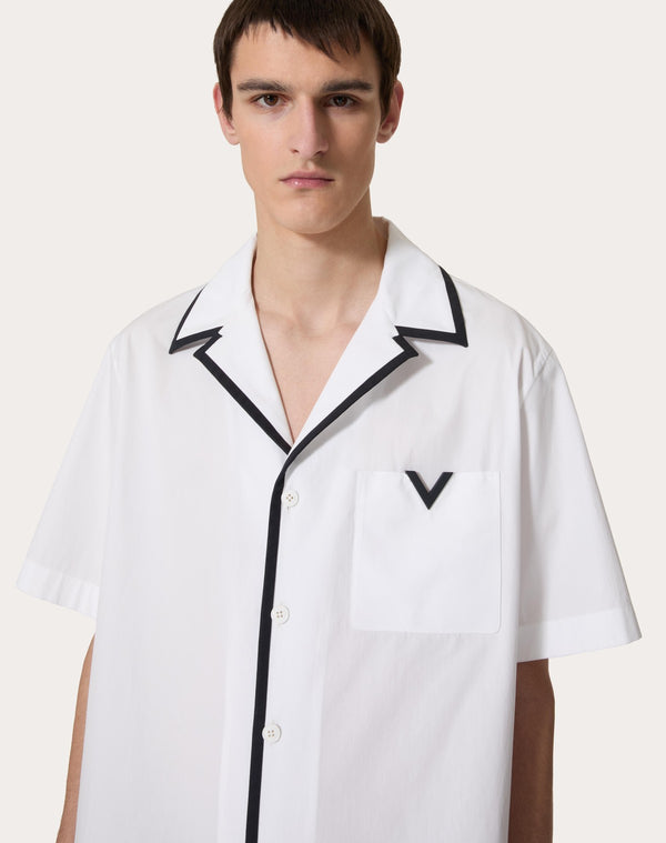 Camicia Da Bowling In Popeline Di Cotone Con V Detail Gommata