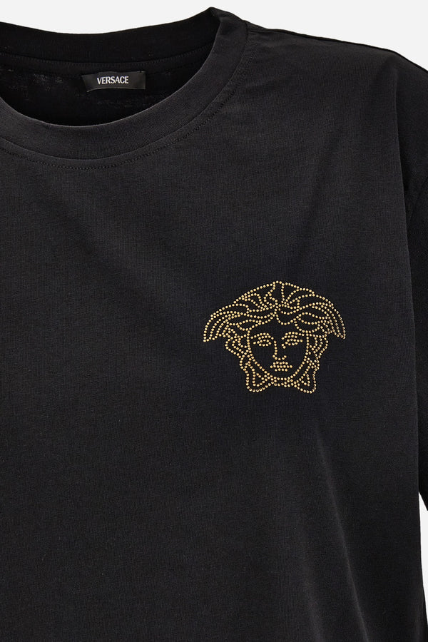 T-Shirt In Cotton Jersey Fabric With Medusa Hotfix Embroidery