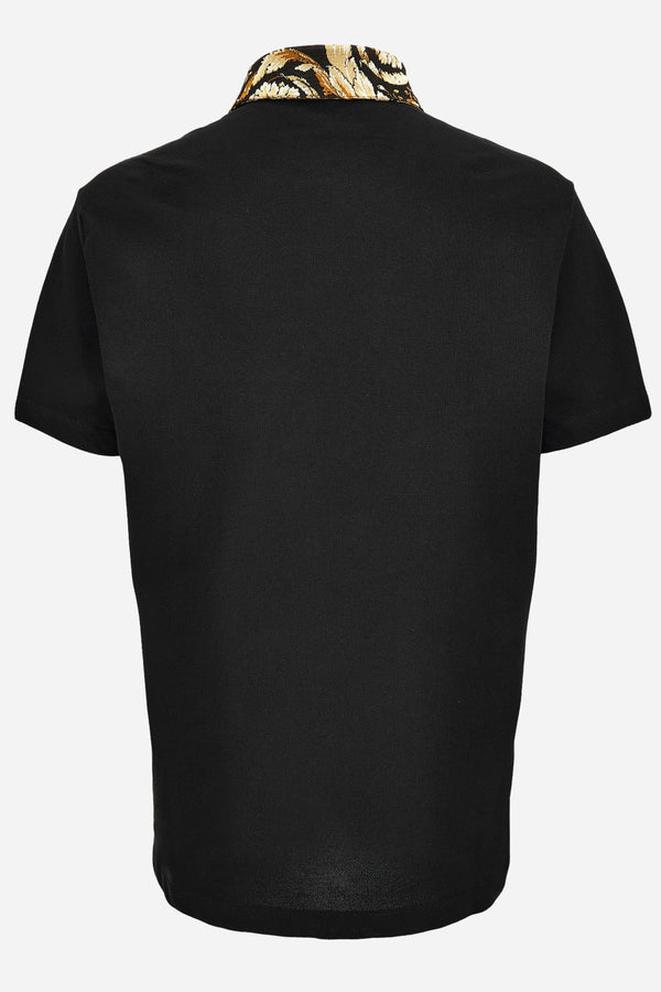Polo In Piquet Fabric + Shiny Viscose Jersey Baroque Collar