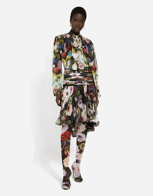 CHIFFON SHIRT WITH NOCTURNAL FLOWER PRINT