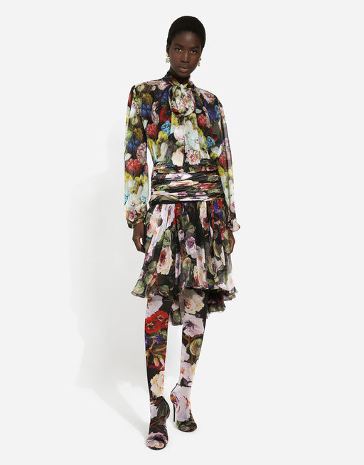 CHIFFON SHIRT WITH NOCTURNAL FLOWER PRINT