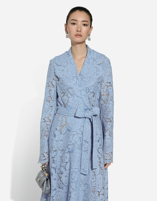 FLORAL CORDONETTO LACE TRENCH COAT WITH DG LOGO