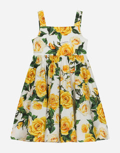 POPLIN DRESS WITH YELLOW ROSE PRINT