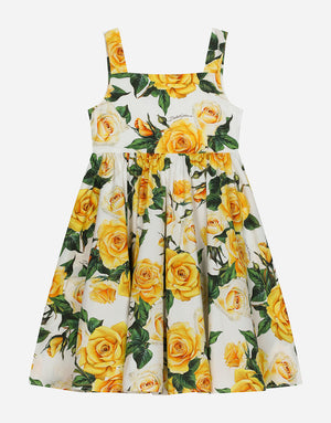 POPLIN DRESS WITH YELLOW ROSE PRINT