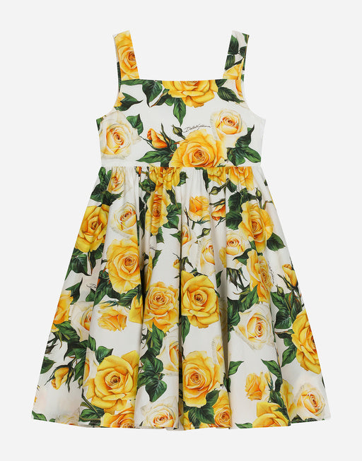 POPLIN DRESS WITH YELLOW ROSE PRINT