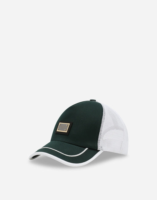 COTTON TRUCKER HAT WITH LOGO TAG AND MESH
