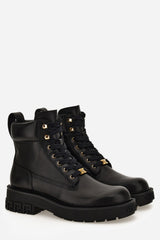 Versace Tank Lace Up Ankle Boot In Calf Leather