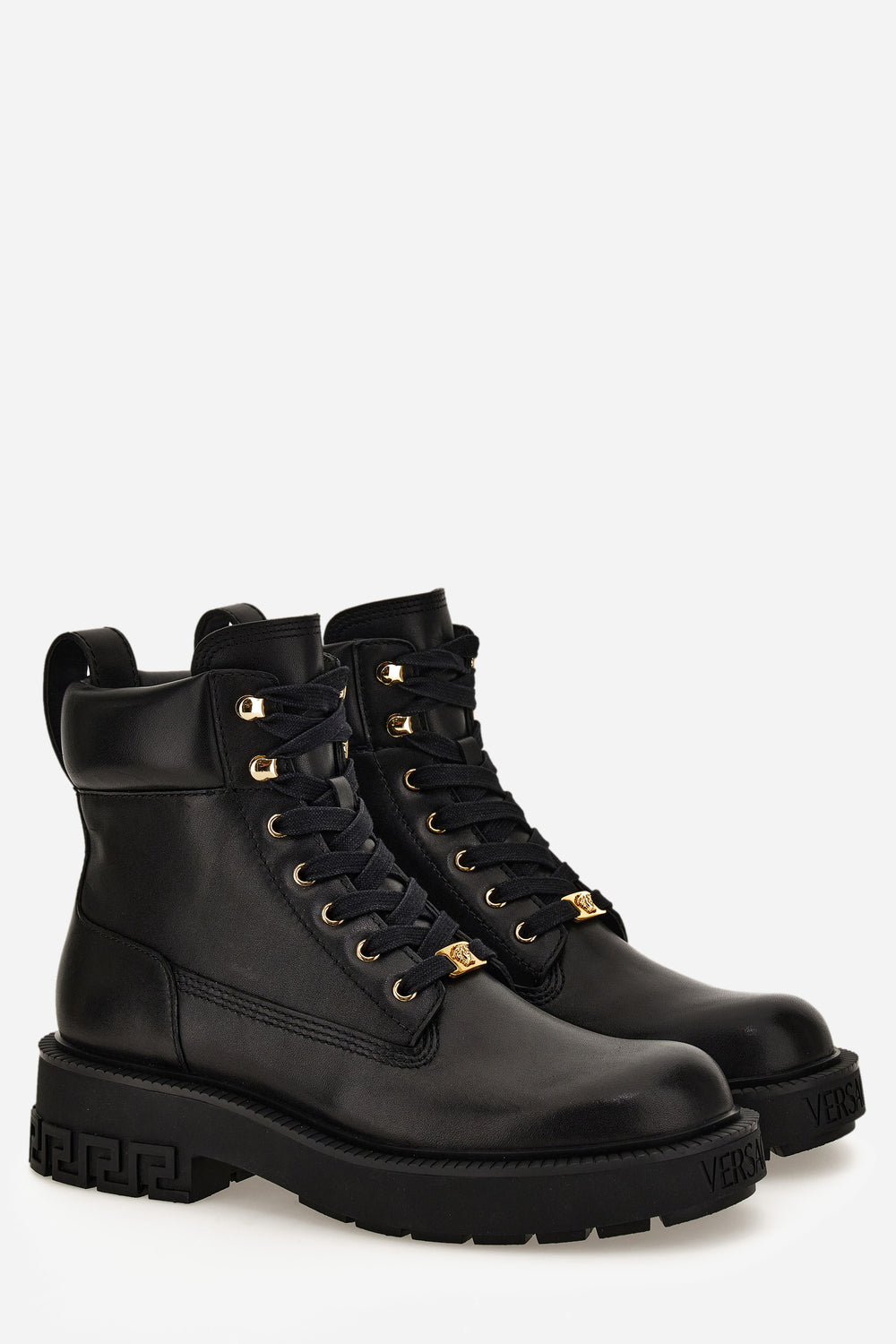 Versace Tank Lace Up Ankle Boot In Calf Leather