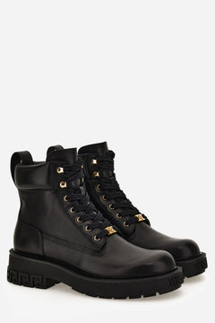 Versace Tank Lace Up Ankle Boot In Calf Leather