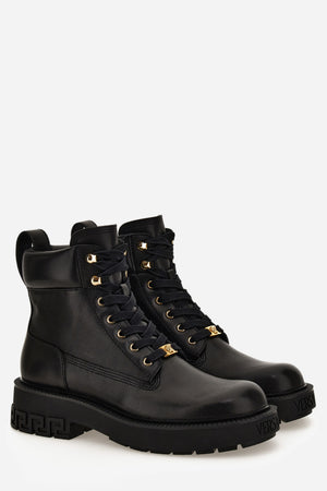 Versace Tank Lace Up Ankle Boot In Calf Leather