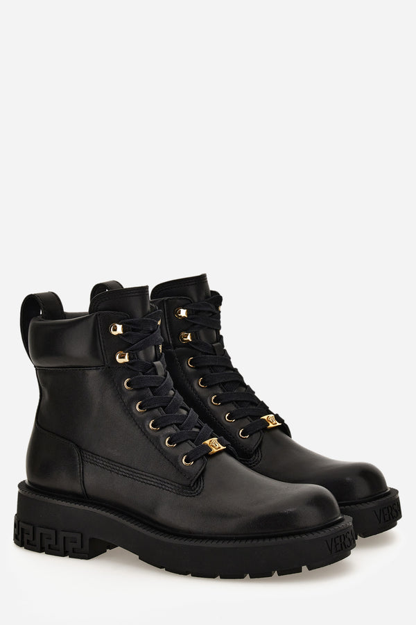 Versace Tank Lace Up Ankle Boot In Calf Leather