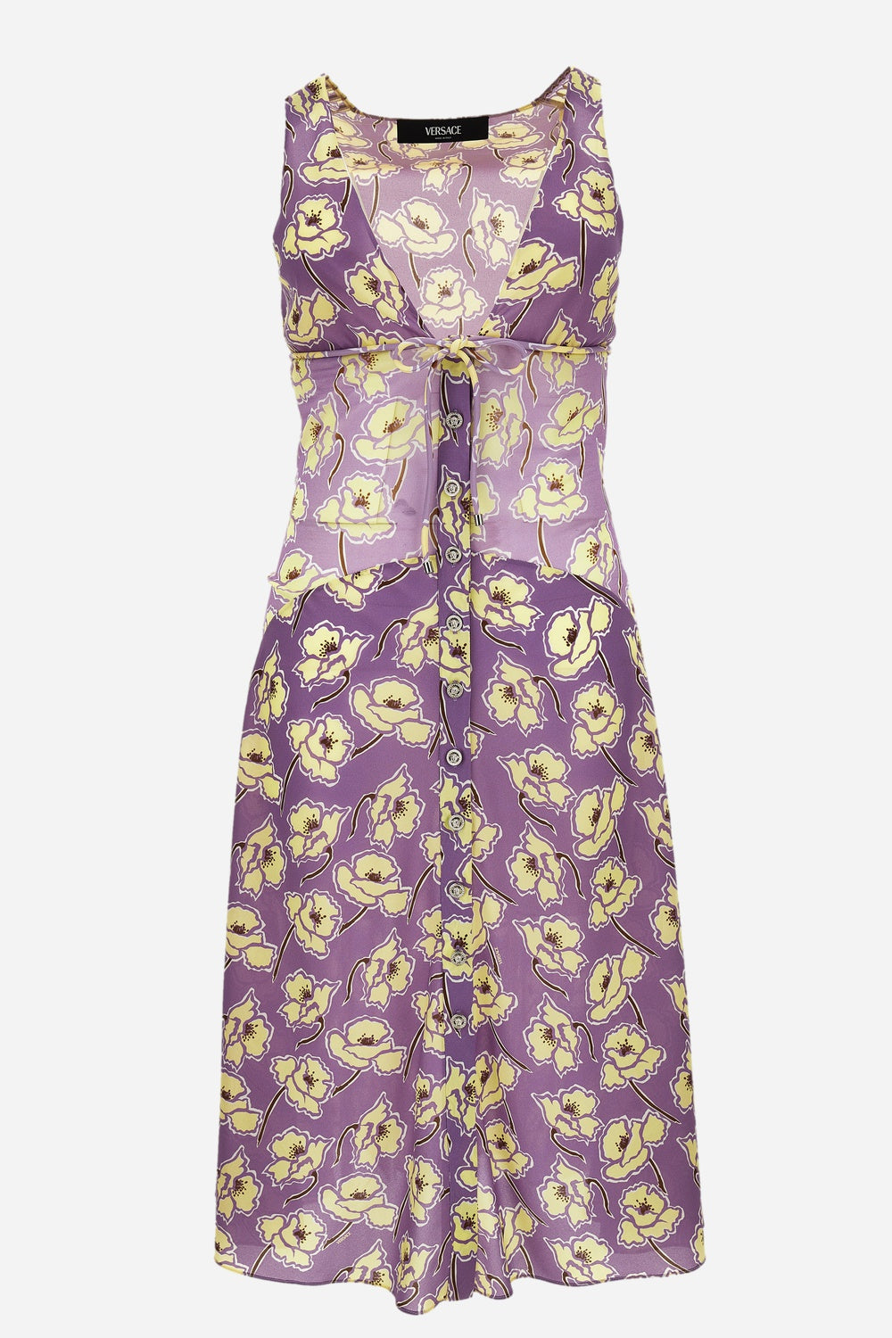 Dress In Poppies On Stretch Silk Georgette