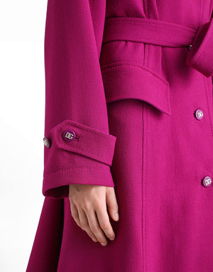 SINGLE-BREASTED COAT WITH BELT IN WOOL CREPE