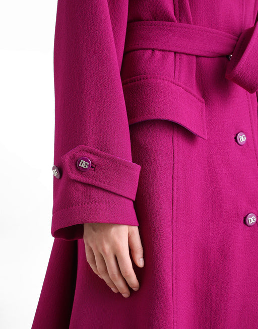SINGLE-BREASTED COAT WITH BELT IN WOOL CREPE
