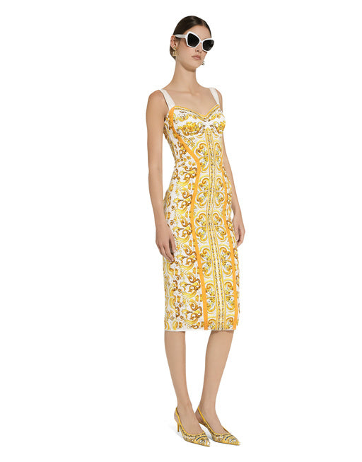 MAJOLICA-PRINT CHARMEUSE CORSET DRESS