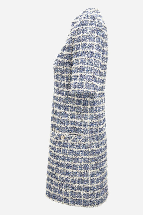 Dress In Cotton Mix Windowpane Tweed Boucle