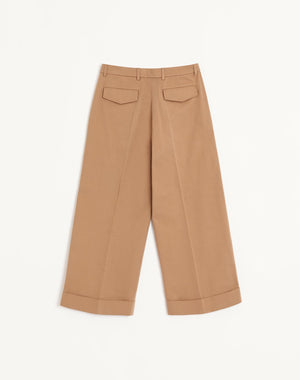Pantalone In Gabardina Di Cotone Con Risvolto