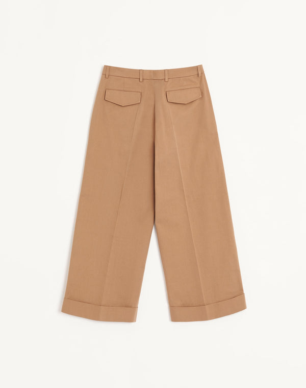 Pantalone In Gabardina Di Cotone Con Risvolto