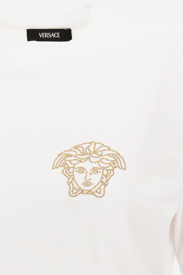 T-Shirt In Cotton Jersey Fabric With Medusa Hotfix Embroidery