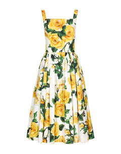 COTTON SUNDRESS WITH YELLOW ROSE PRINT