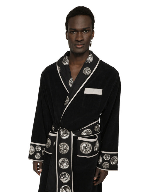 COTTON BATHROBE WITH COIN PRINT DETAILS