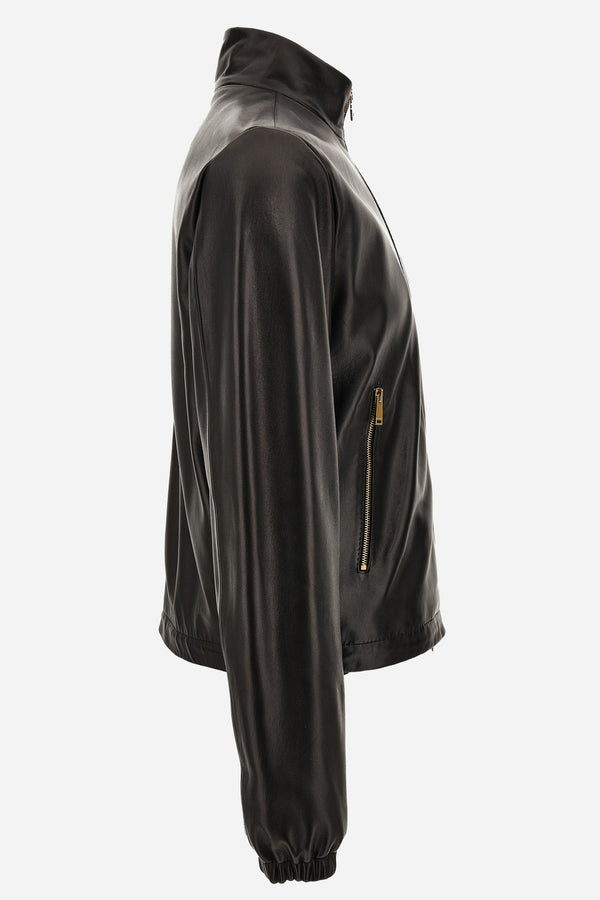 Blouson Leather In Shiny Plonge' Leather - Versace Logo