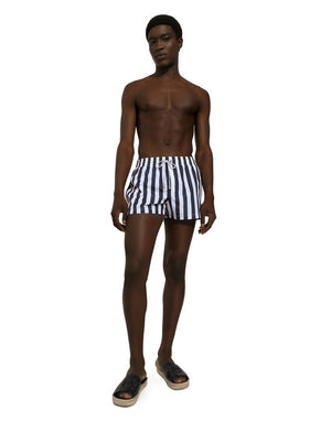 SWIM SHORTS WITH VERTICAL-STRIPE PRINT