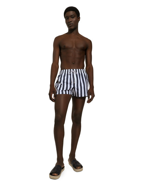 SWIM SHORTS WITH VERTICAL-STRIPE PRINT