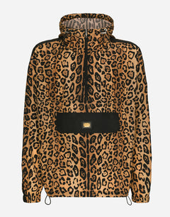 HOODED JACKET WITH LEOPARD-PRINT CRESPO