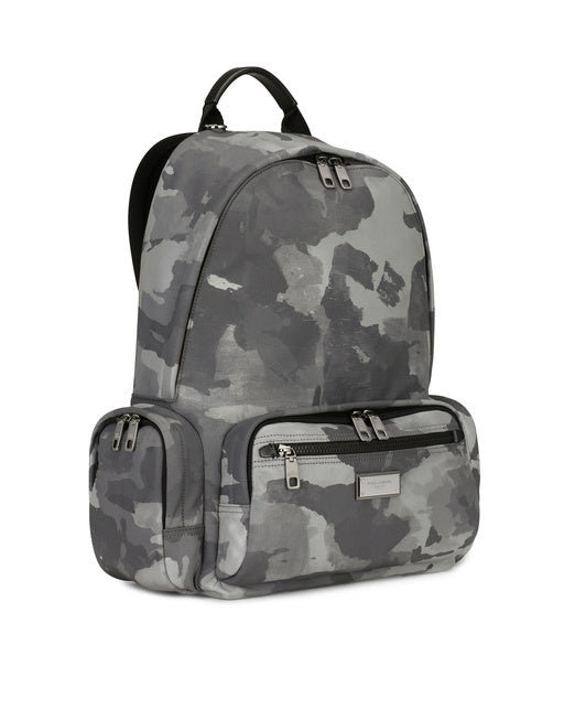 CAMOUFLAGE-PRINT NYLON BACKPACK WITH BRANDED TAG