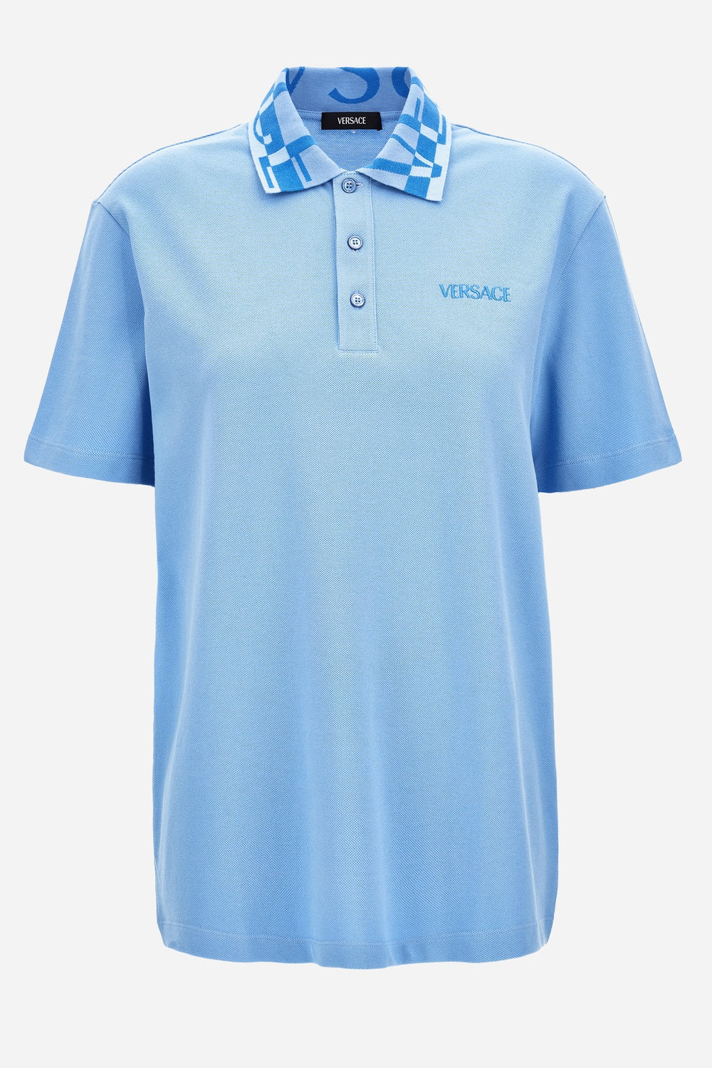 Polo In Piquet Fabric-Jacquard Logo Collar-Versace Embroidery