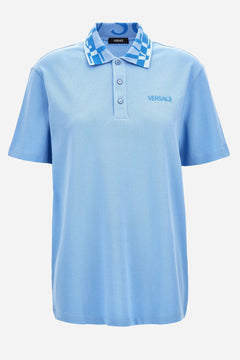 Polo In Piquet Fabric-Jacquard Logo Collar-Versace Embroidery
