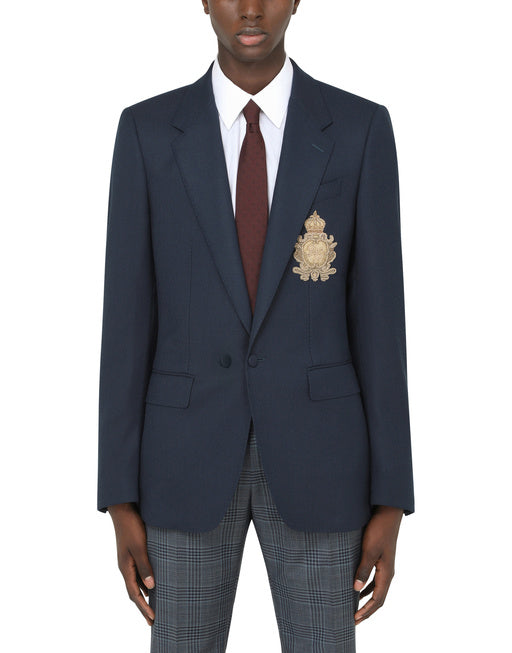 SILK AND WOOL PORTOFINO JACKET WITH PATCH EMBELLISHMENT