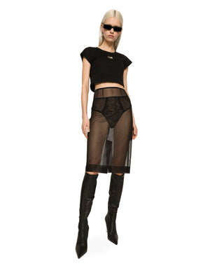 CROPPED JERSEY T-SHIRT WITH DOLCE&GABBANA PLAQUE