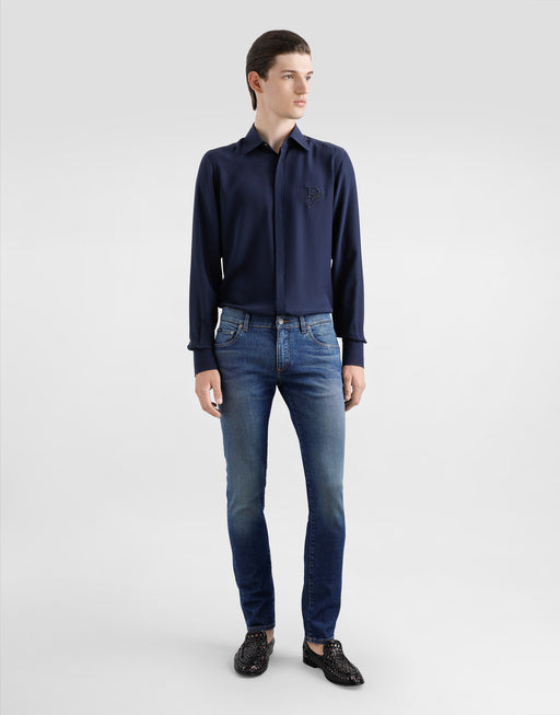 SKINNY JEANS IN STRETCH COTTON WITH LOGO EMBROIDERY