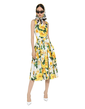 COTTON SUNDRESS WITH YELLOW ROSE PRINT