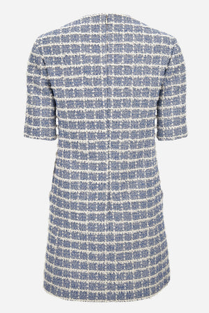 Dress In Cotton Mix Windowpane Tweed Boucle