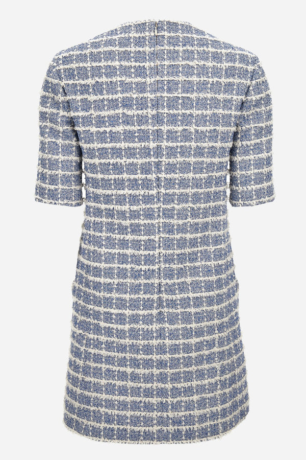 Dress In Cotton Mix Windowpane Tweed Boucle