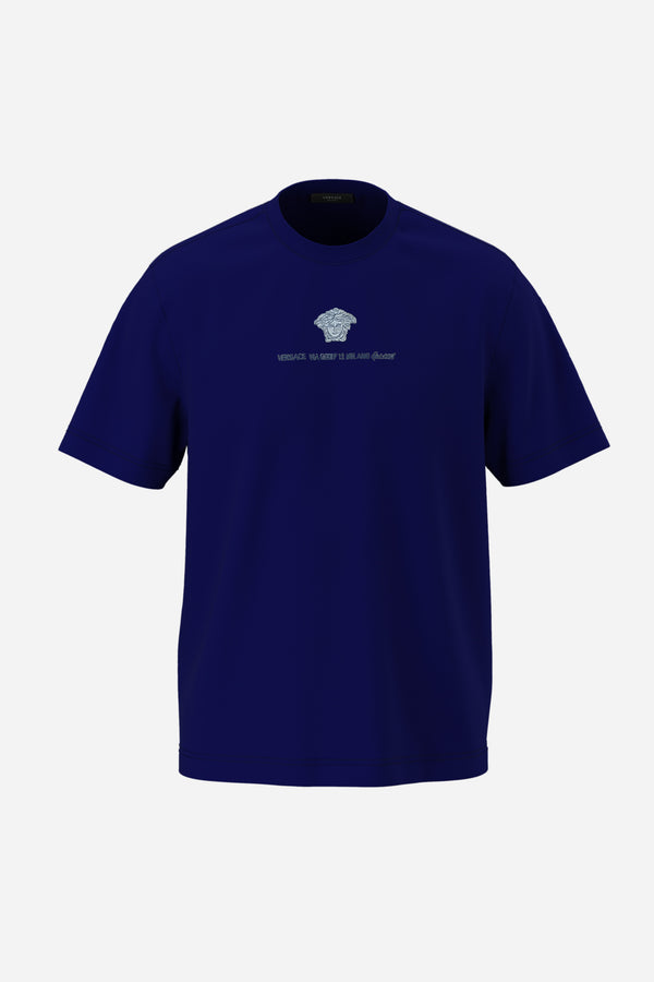 T-Shirt In Compact Cotton Jersey Fabric-Medusa Branding Embroidery