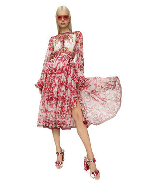 MIDI DRESS IN MAIOLICA PRINT CHIFFON