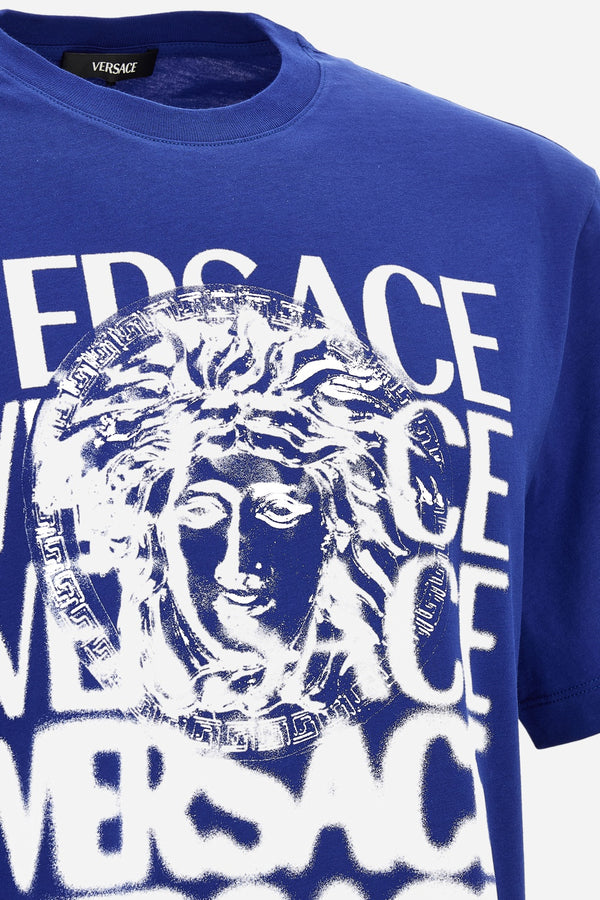 T-Shirt In Jersey Fabric-Medusa Medallion Print