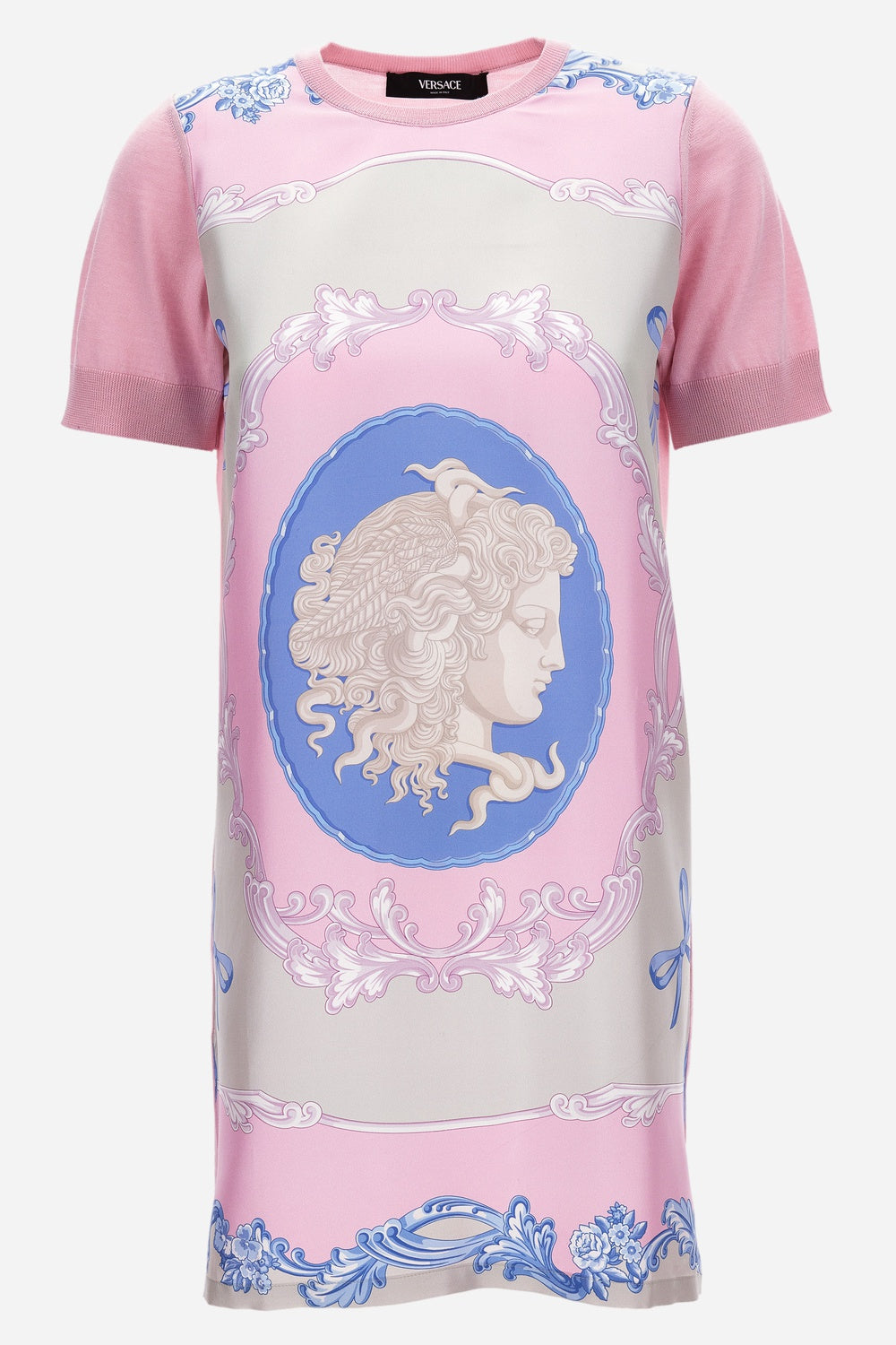 Knit Dress In Printed Silk Twill Inserts Wool And Silk