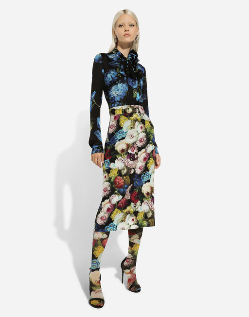 LIGHT SATIN SHIRT WITH BLUEBELL PRINT