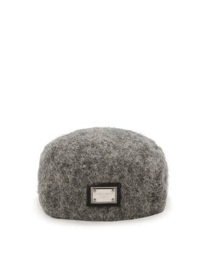 MOHAIR WOOL FLAT CAP WITH LOGO TAG