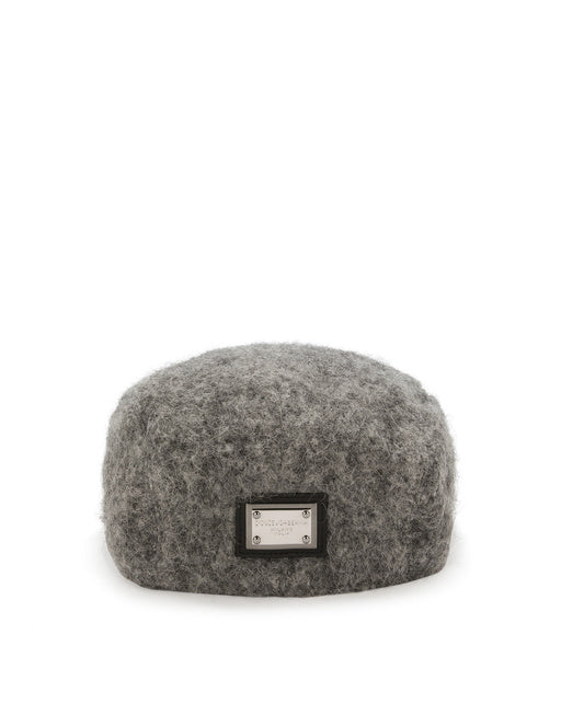 MOHAIR WOOL FLAT CAP WITH LOGO TAG