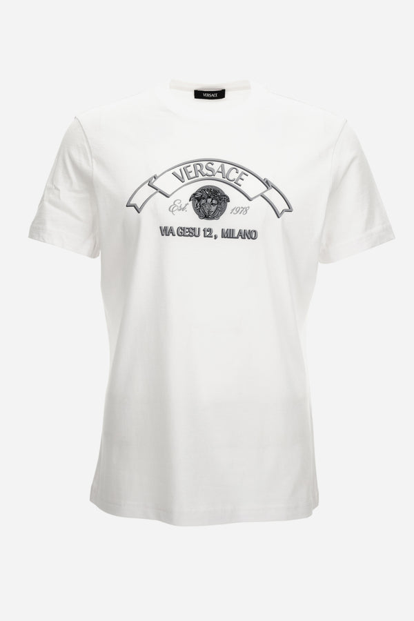 T-Shirt In Jersey Fabric-Versace Via Gesu' Print