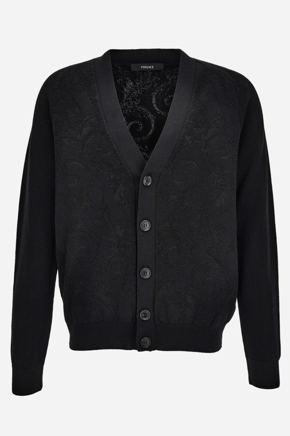 Knit Sweater In Barocco Leafy Jacquard Wool Blend