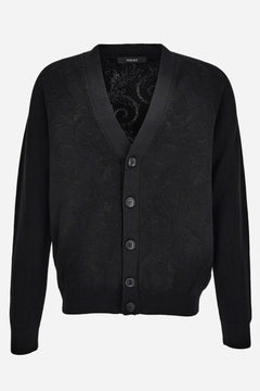 Knit Sweater In Barocco Leafy Jacquard Wool Blend